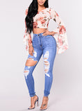 Women Blue Damaged Jeans - vmlfashion-com