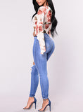 Women Blue Damaged Jeans - vmlfashion-com