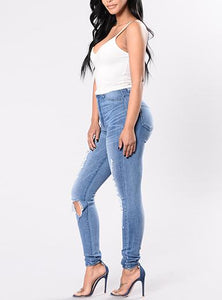 Women Sexy Style Blue Damage Jeans - vmlfashion-com