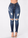 Women Stretch Jeans with Slit Knees Damage Dark Blue - vmlfashion-com