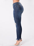 Women Stretch Jeans with Slit Knees Damage Dark Blue - vmlfashion-com