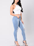 Women Blue Damaged Jeans - vmlfashion-com