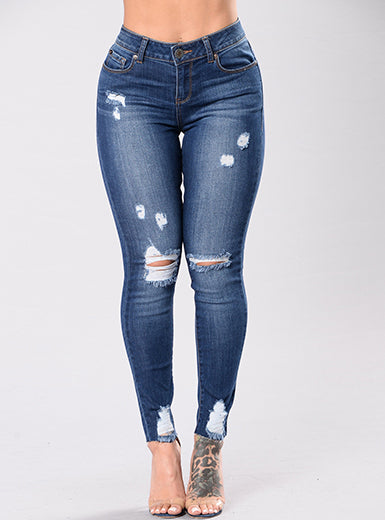 Women Blue Damaged Jeans - vmlfashion-com