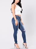 Women Blue Damaged Jeans - vmlfashion-com