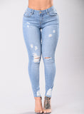 Women Blue Damaged Jeans - vmlfashion-com