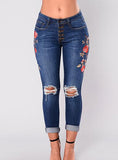 Women DamageFlower Printed Blue Jeans - vmlfashion-com