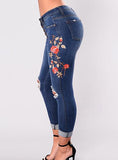 Women DamageFlower Printed Blue Jeans - vmlfashion-com