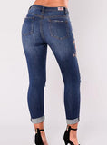 Women DamageFlower Printed Blue Jeans - vmlfashion-com