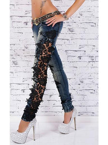 Women's Heavily Lace Inserts Flower Jeans - vmlfashion-com