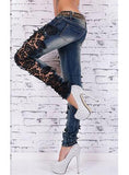 Women's Heavily Lace Inserts Flower Jeans - vmlfashion-com