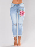 Women DamageFlower Printed Blue Jeans - vmlfashion-com