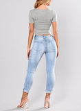 Women DamageFlower Printed Blue Jeans - vmlfashion-com