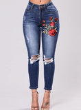 Flower Printed Damaged Jeans - vmlfashion-com