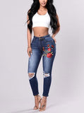 Flower Printed Damaged Jeans - vmlfashion-com