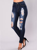 Women Navy Blue Damage Jeans - vmlfashion-com