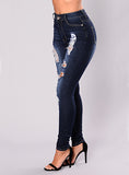 Women Navy Blue Damage Jeans - vmlfashion-com