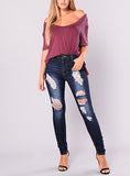 Women Navy Blue Damage Jeans - vmlfashion-com