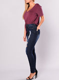 Women Navy Blue Damage Jeans - vmlfashion-com