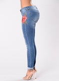 Women Blue Flower Jeans - vmlfashion-com