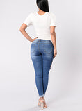 Women Blue Flower Jeans - vmlfashion-com