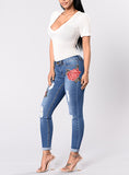 Women Blue Flower Jeans - vmlfashion-com