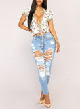 Women's Faded Blue Damaged Jeans - vmlfashion-com