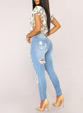 Women's Faded Blue Damaged Jeans - vmlfashion-com