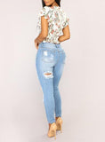 Women's Faded Blue Damaged Jeans - vmlfashion-com