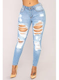 Women's Faded Blue Damaged Jeans - vmlfashion-com