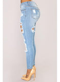 Women's Faded Blue Damaged Jeans - vmlfashion-com