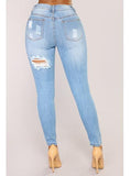 Women's Faded Blue Damaged Jeans - vmlfashion-com