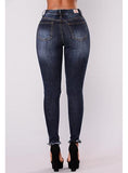 Women's Hand Damaged Dark Blue Jeans - vmlfashion-com