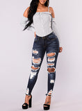 Women  Blue Damage Jeans - vmlfashion-com