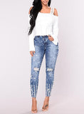 Women Light Blue Jeans Damaged Jeans - vmlfashion-com