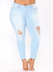 Women Blue  Damaged Jeans - vmlfashion-com