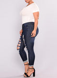 Women Plus Sized Blue Damaged Jeans - vmlfashion-com