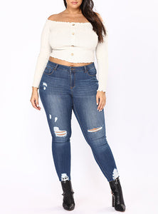 Women Blue Damaged Jeans - vmlfashion-com