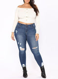 Women Blue Damage Jeans - vmlfashion-com