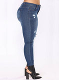 Plus Size Waist Hugger Blue Damage Jeans - vmlfashion-com