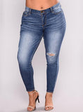 Plus Size Waist Hugger Blue Damage Jeans - vmlfashion-com