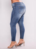 Plus Size Waist Hugger Blue Damage Jeans - vmlfashion-com