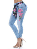 Pastel Colored Denim Skinny Jeans - Large Vertical Rose - vmlfashion-com