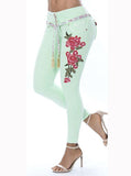 Pastel Colored Denim Skinny Jeans - Large Vertical Rose - vmlfashion-com