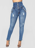 Women blue sexy Button Front High Waist jeans - vmlfashion-com