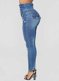 Women blue sexy Button Front High Waist jeans - vmlfashion-com