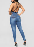 Women blue sexy Button Front High Waist jeans - vmlfashion-com