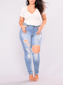 Women Light Blue Damaged Jeans - vmlfashion-com