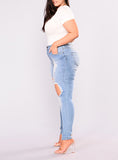 Women Light Blue Damaged Jeans - vmlfashion-com