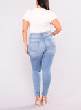 Women Light Blue Damaged Jeans - vmlfashion-com