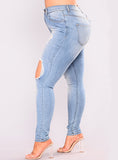 Women Light Blue Damaged Jeans - vmlfashion-com